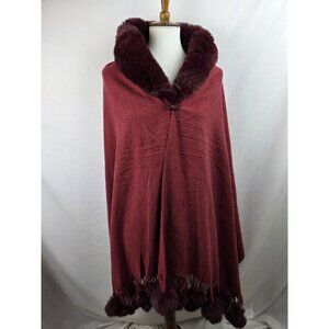 Pretty Persuasions Women's Scarf Shoulder Shawl Wrap Burgundy Faux Fur Tassels